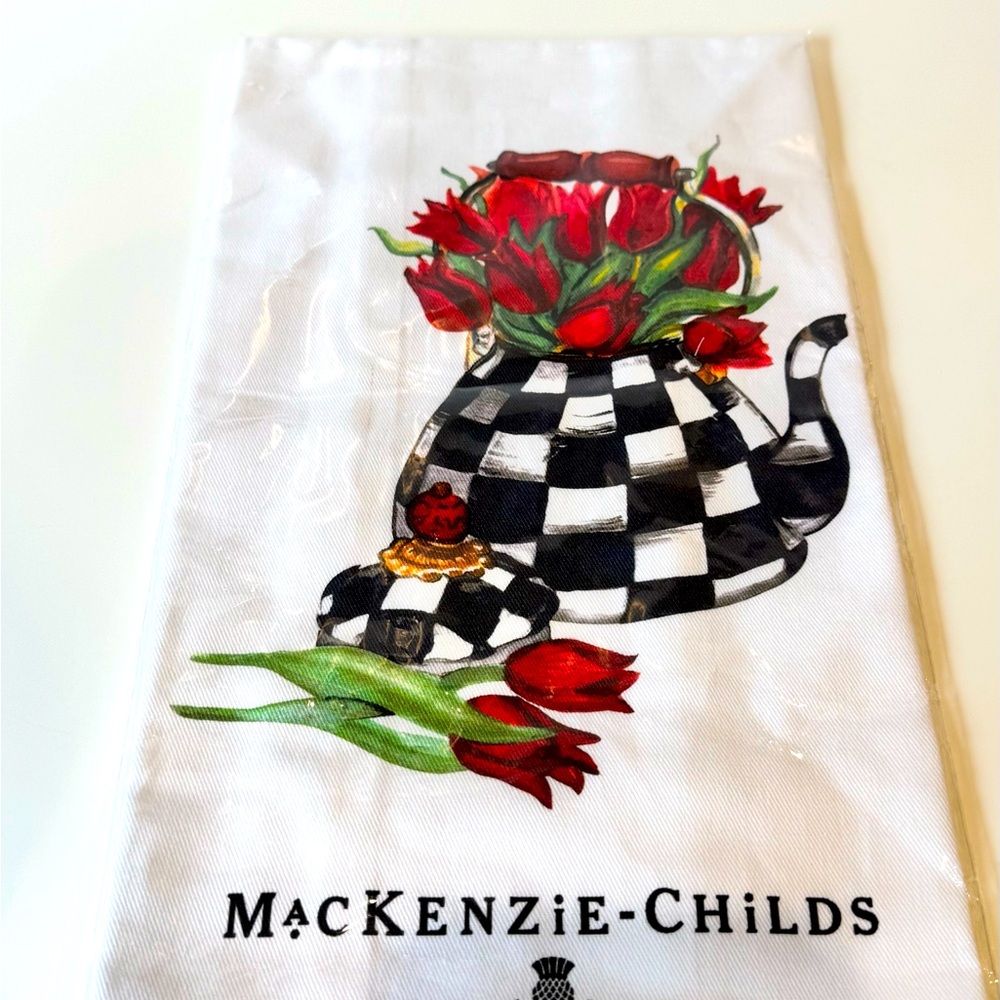 MacKenzie-Childs Tea Towel NWT with Red Black Checkered Teapot designer home